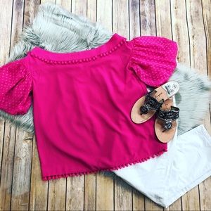 Summer Pom Off Shoulder Top